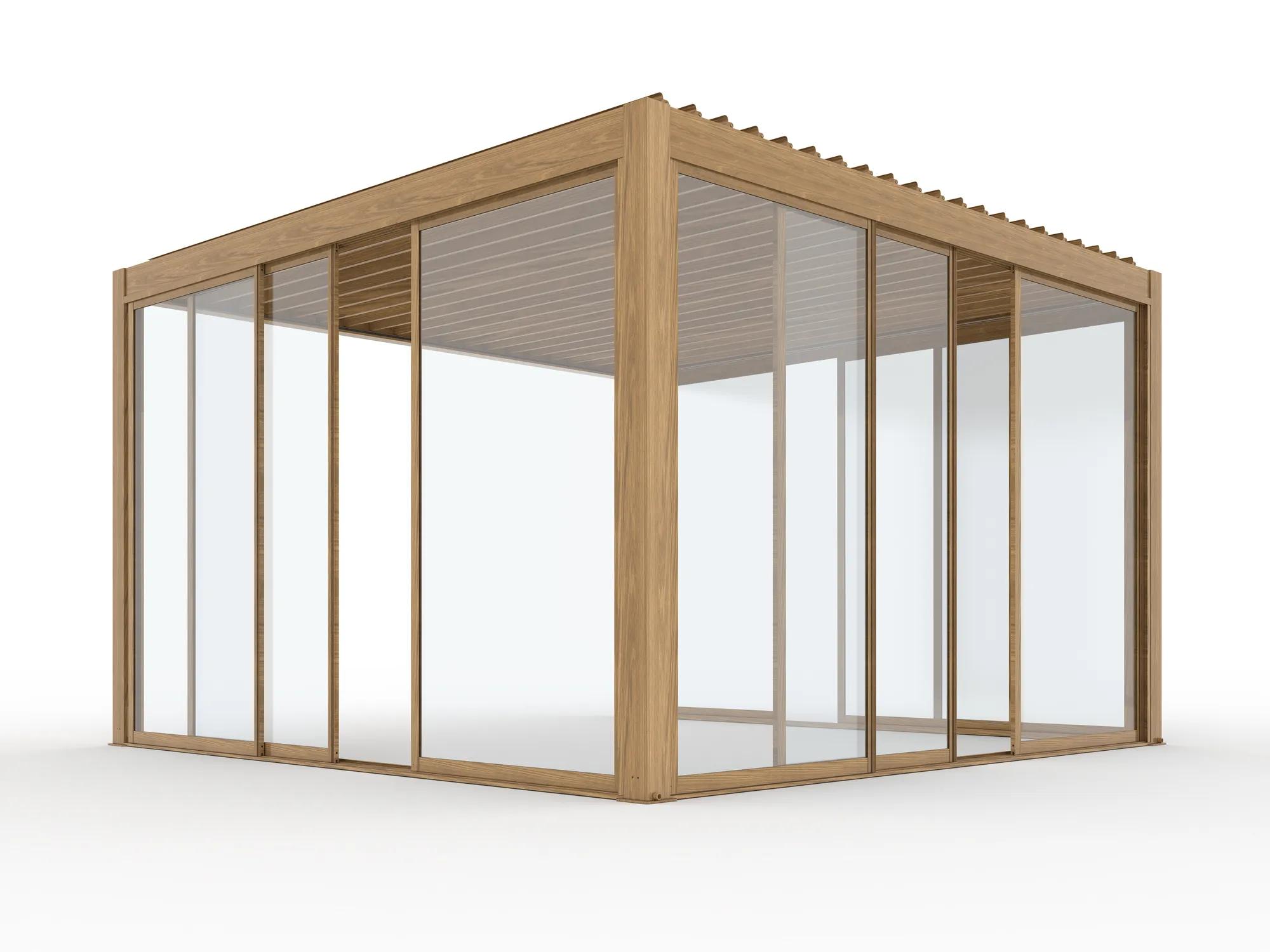 Pergola tarasowa Luxe 4 x 4 m drewno z LED i elektrycznym dachem - zdjęcie 8