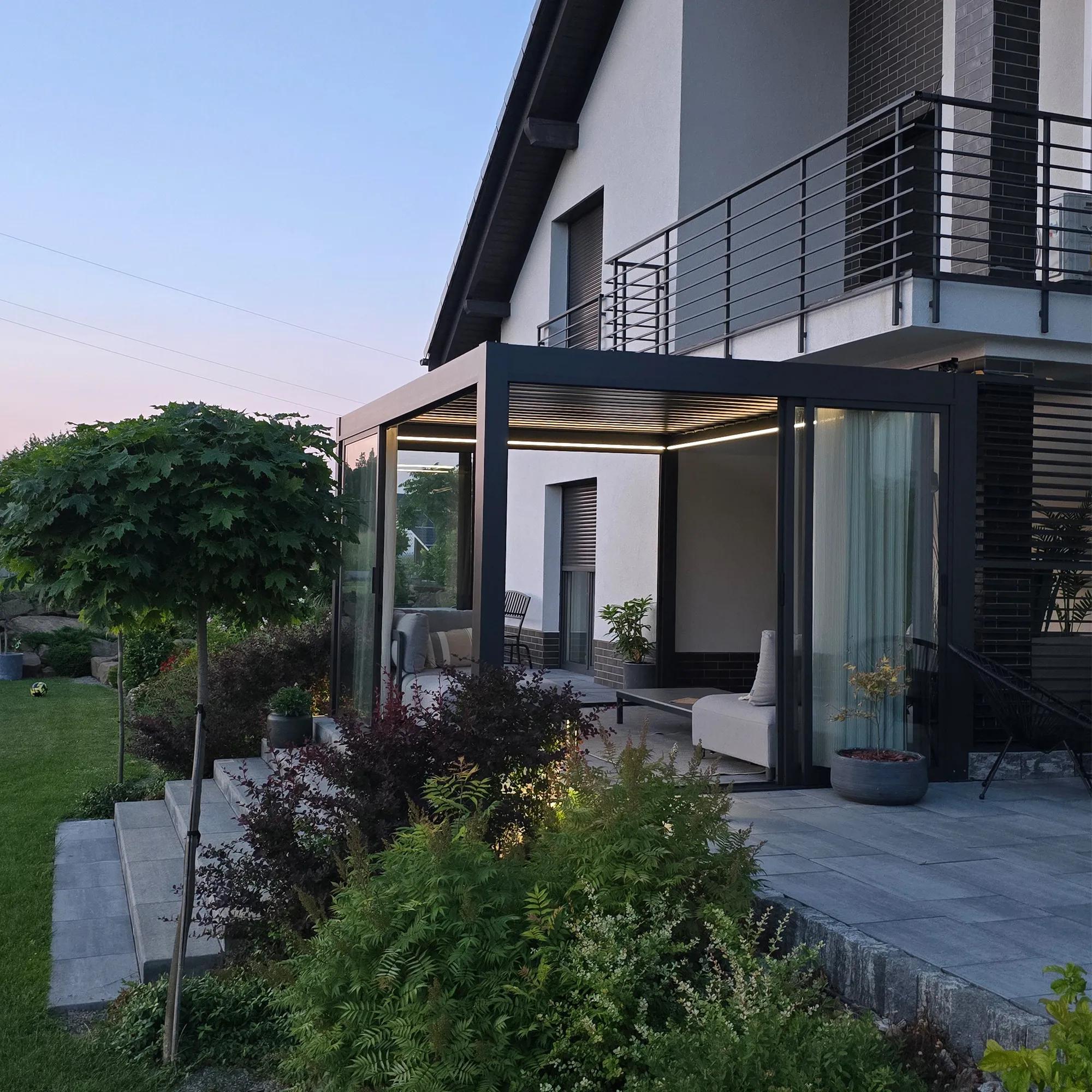 Pergola tarasowa Luxe 3 x 4 m antracytowa z LED i elektrycznym dachem - zdjęcie 12