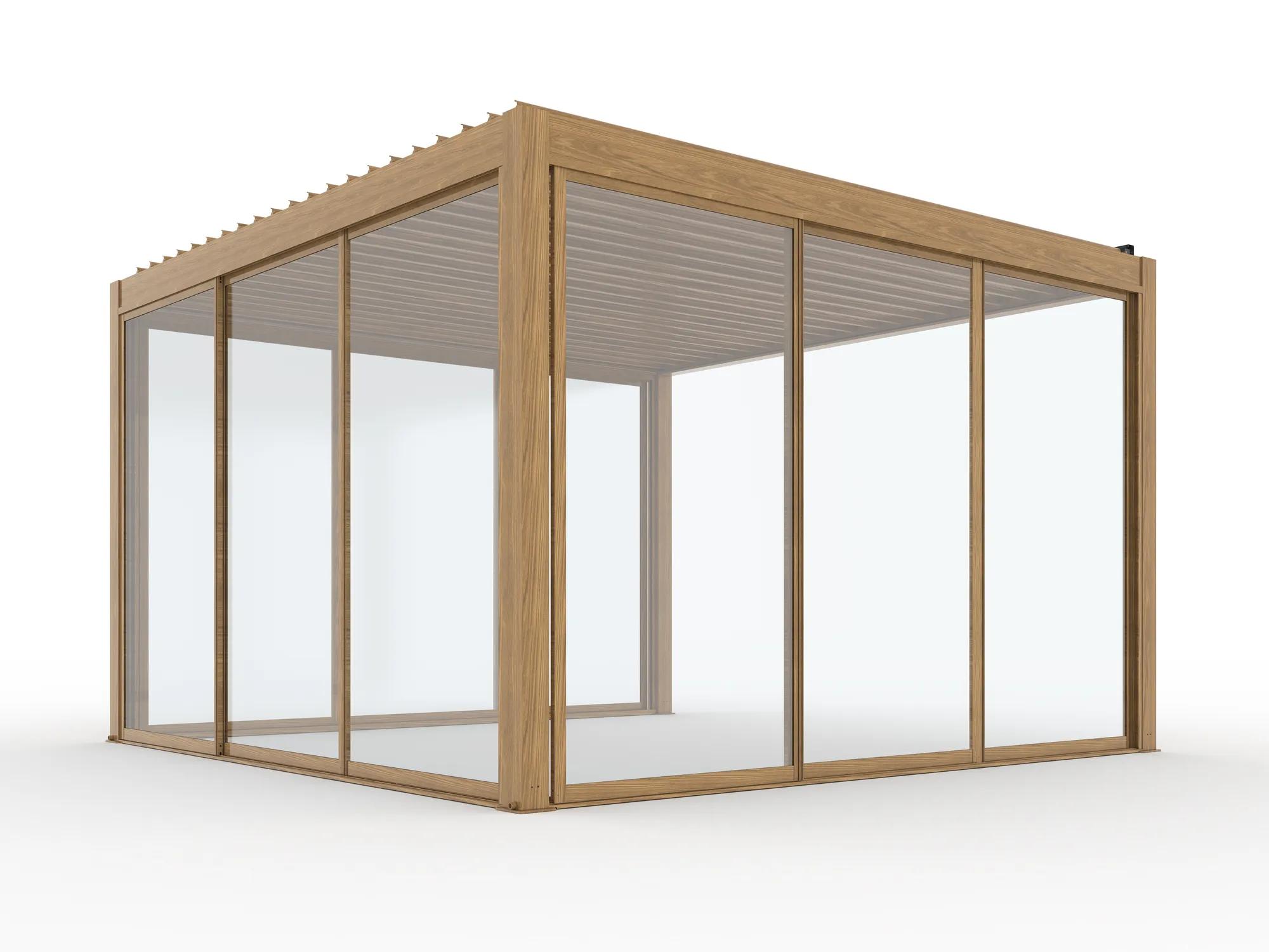 Pergola tarasowa Luxe 4 x 4 m drewno z LED i elektrycznym dachem - zdjęcie 9