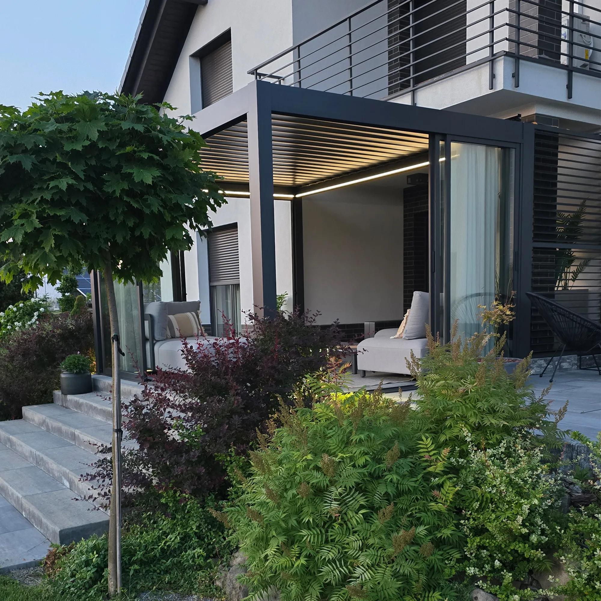 Pergola tarasowa Luxe 3 x 4 m antracytowa z LED i elektrycznym dachem - zdjęcie 10