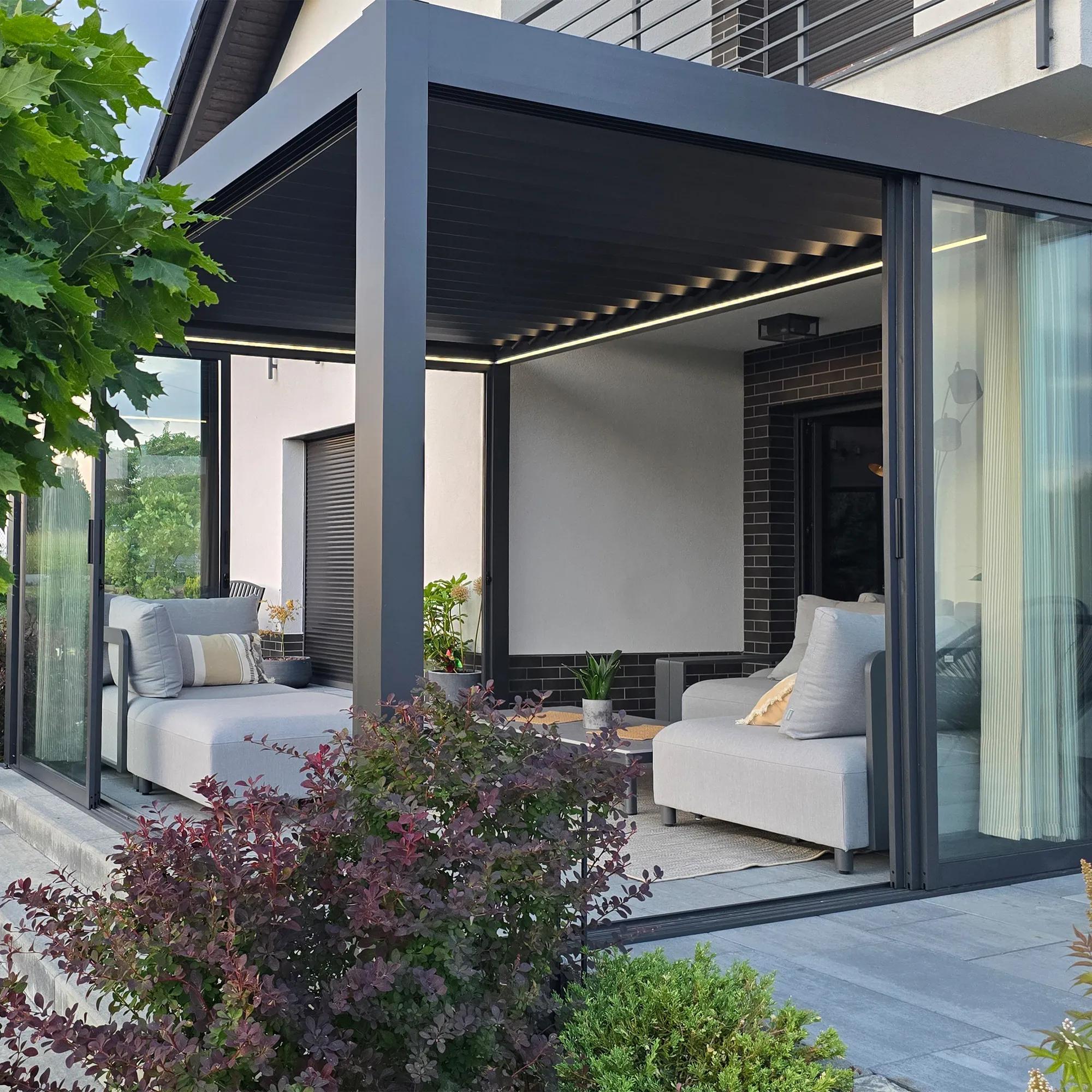 Pergola tarasowa Luxe 3 x 4 m antracytowa z LED i elektrycznym dachem - zdjęcie 2
