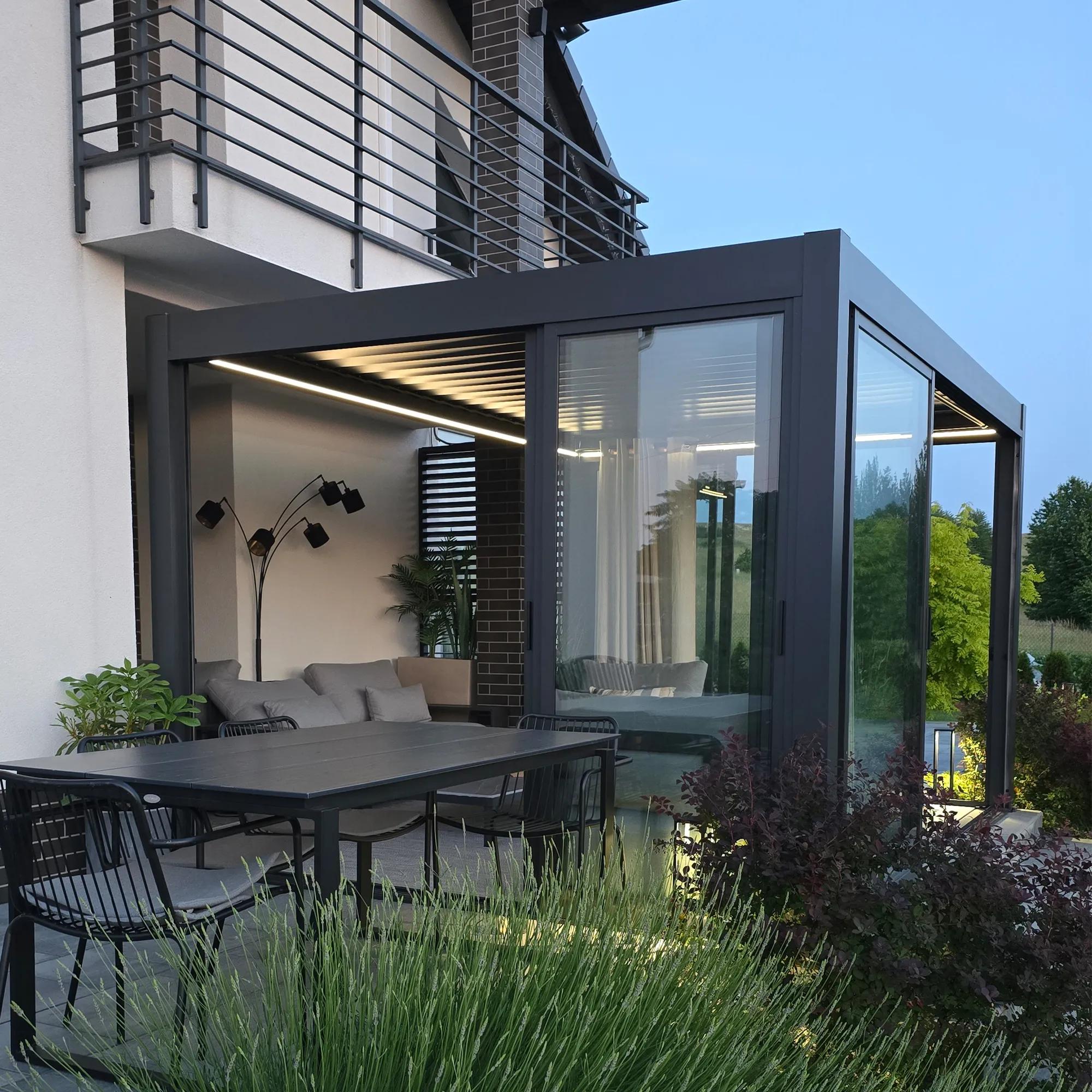 Pergola tarasowa Luxe 3 x 4 m antracytowa z LED i elektrycznym dachem - zdjęcie 11